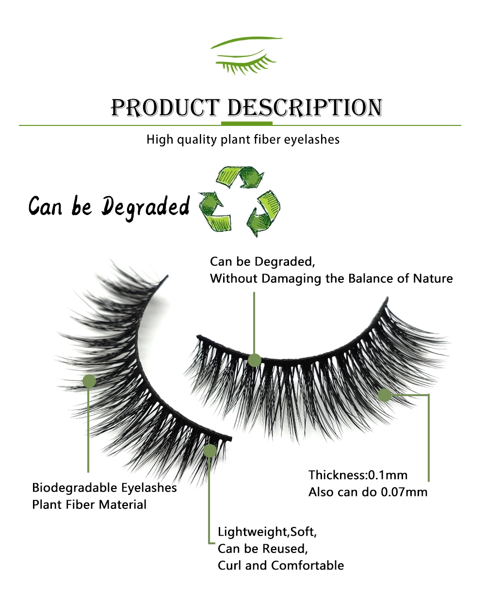 Private Label Biodegradable Lashes Natural 100% Plant Fiber Lashes Environmental Friendly Strip Eyelashes