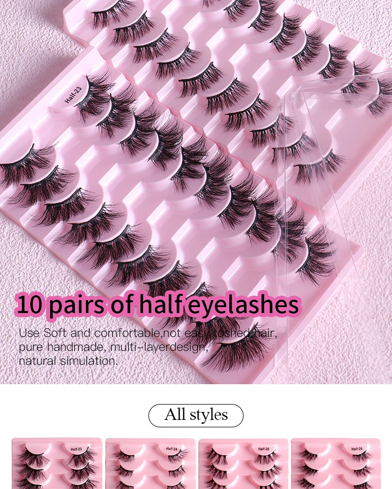 European and American Cross-Border High Imitation Mink Hair 10 Pairs of Half-Eye Fake Grafting Curling Eyelashes